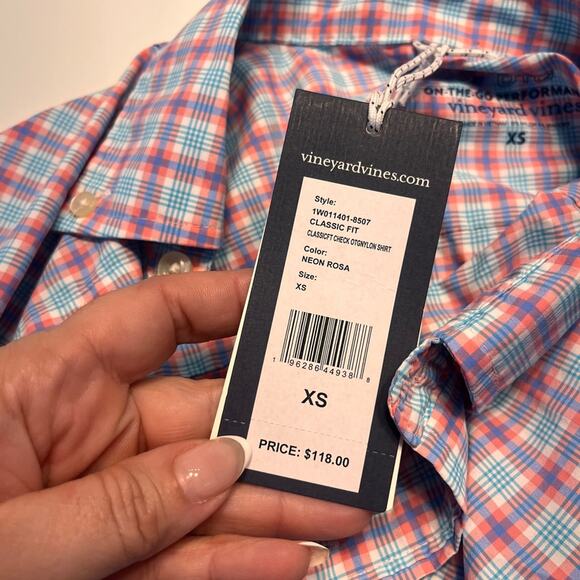 Vineyard Vines Men’s On the Go Nylon Classic Plaid Shirt in Neon Rosa XS NWT - Picture 9 of 9